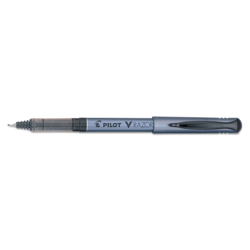V RAZOR POINT LIQUID INK STICK MARKER PEN, 0.5MM, BLACK INK, GRAY BARREL, DOZEN