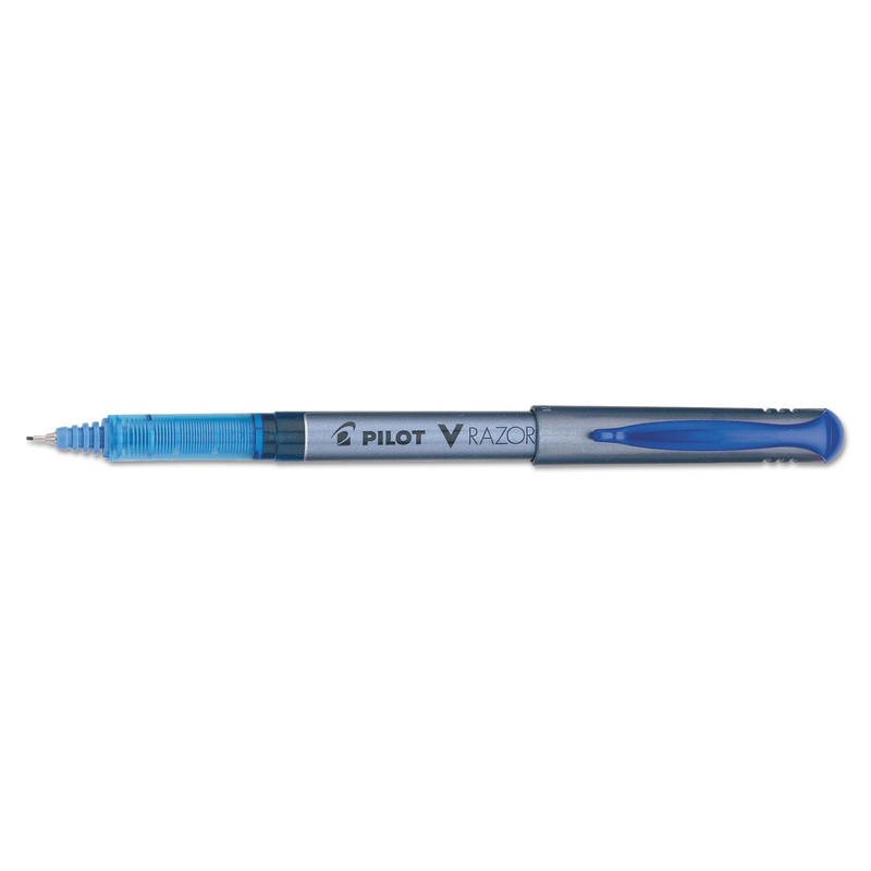 V RAZOR POINT LIQUID INK STICK MARKER PEN, 0.5MM, BLUE INK, GRAY BARREL, DOZEN
