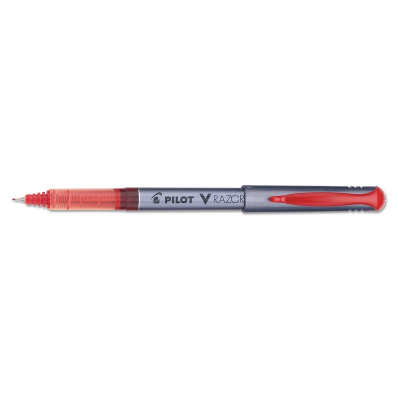V RAZOR POINT LIQUID INK STICK MARKER PEN, 0.5MM, RED INK, GRAY BARREL, DOZEN