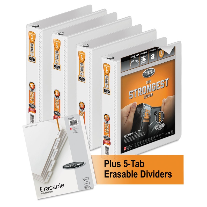 HEAVY-DUTY ROUND-RING VIEW BINDER PLUS PACK, 3 RINGS, 1.5″ CAPACITY, 11 X 8.5, WHITE, 4/CARTON