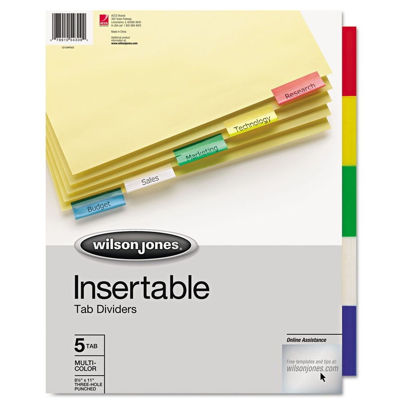 INSERTABLE TAB DIVIDERS, 3-HOLD PUNCHED, 5-TAB, 11 X 8.5, BUFF, 1 SET