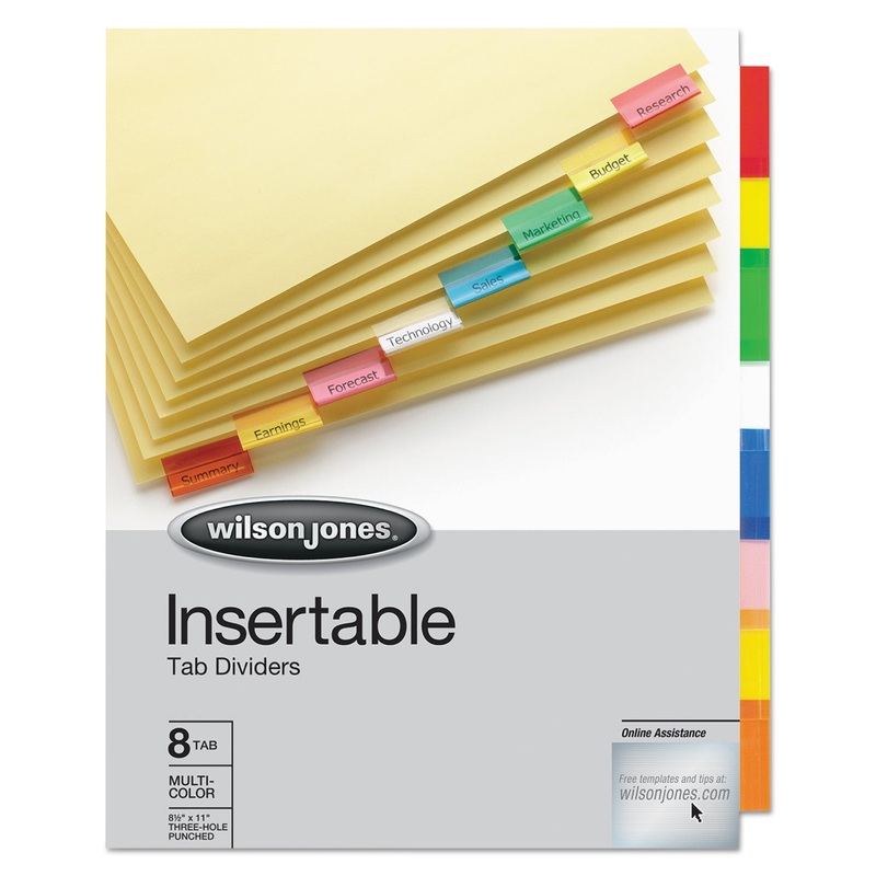 INSERTABLE TAB DIVIDERS, 3-HOLD PUNCHED, 8-TAB, 11 X 8.5, BUFF, 1 SET