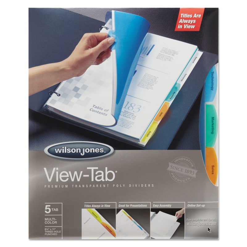 VIEW-TAB TRANSPARENT INDEX DIVIDERS, 5-TAB, 11 X 8.5, ASSORTED, 5 SETS
