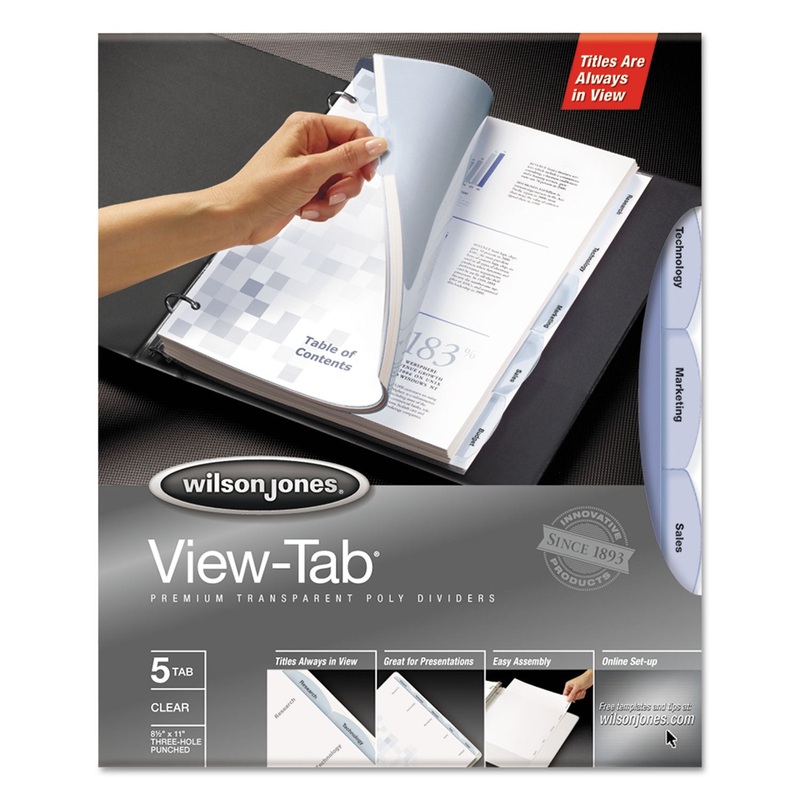 VIEW-TAB TRANSPARENT INDEX DIVIDERS, 5-TAB, 11 X 8.5, CLEAR, 1 SET