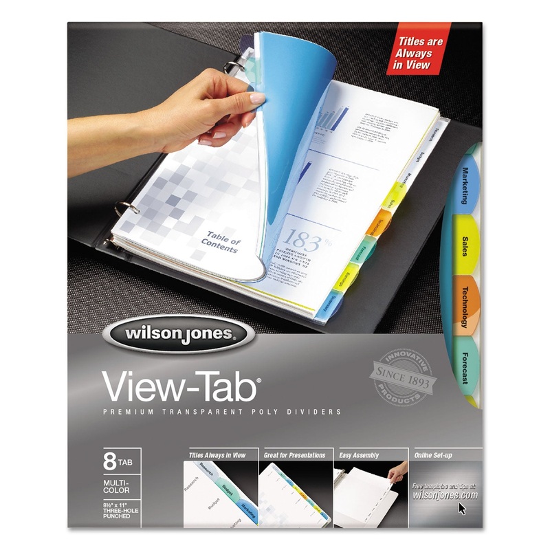 VIEW-TAB TRANSPARENT INDEX DIVIDERS, 8-TAB, 11 X 8.5, ASSORTED, 1 SET