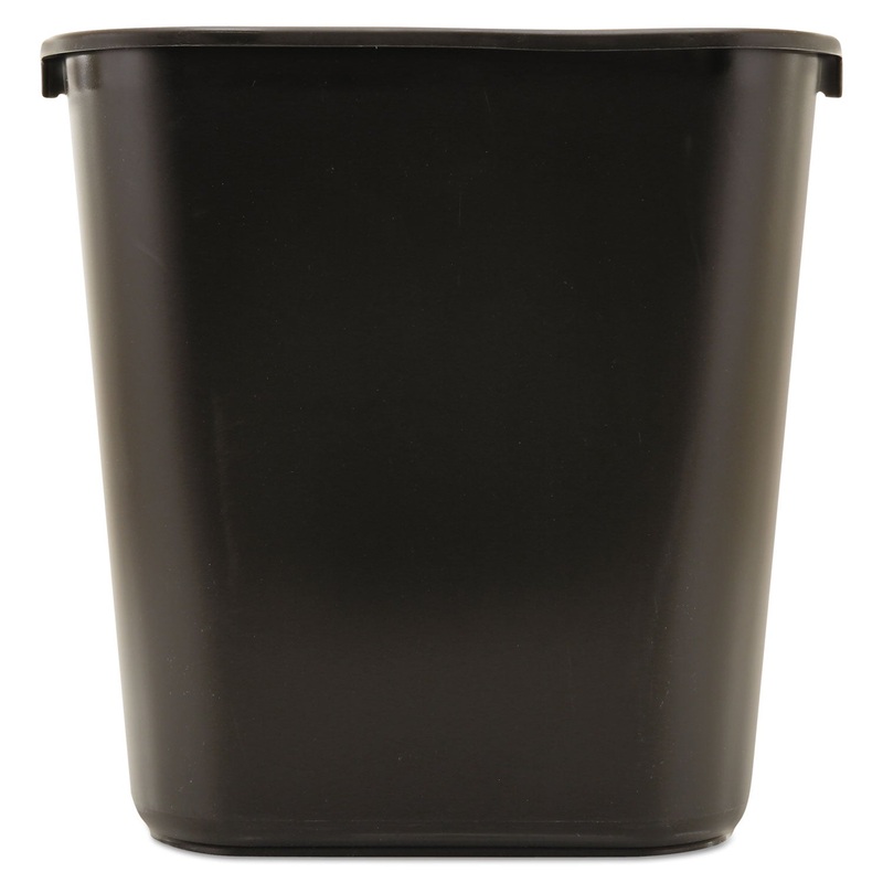 Deskside Plastic Wastebasket, Rectangular, 7 Gal, Black