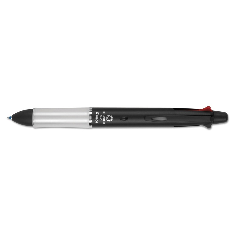 DR. GRIP 4 + 1 RETRACTABLE BALLPOINT PEN/PENCIL, BK/BE/GN/RED INK, BLACK BARREL