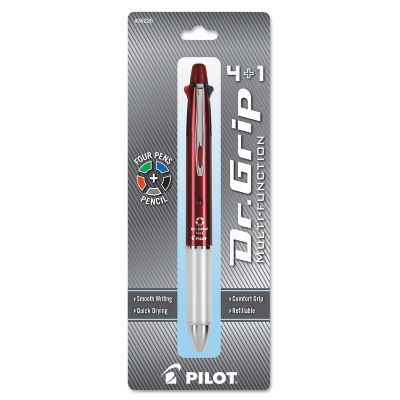 DR. GRIP 4 + 1 RETRACTABLE BALLPOINT PEN/PENCIL, BK/BE/GN/RED INK, BURGUNDY BARREL
