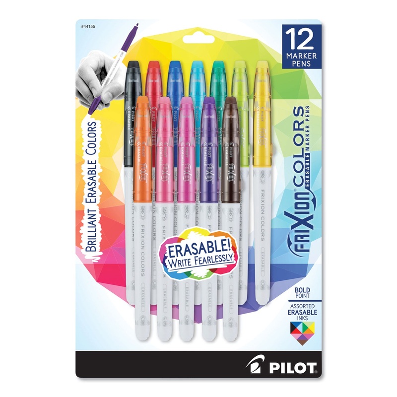 FRIXION COLORS ERASABLE STICK MARKER PEN, 2.5MM, ASSORTED INK/BARREL, 12/SET