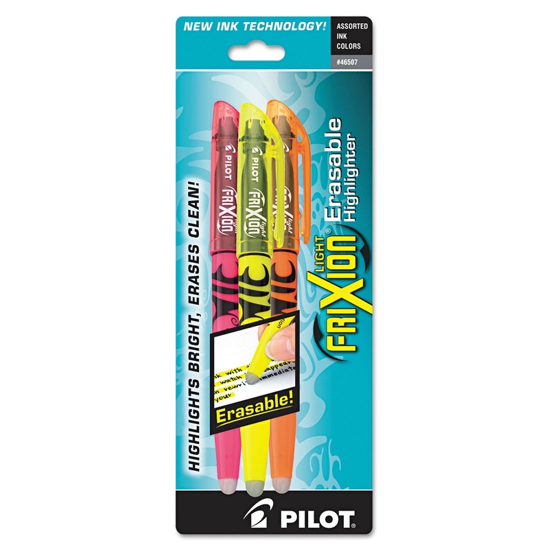 FRIXION LIGHT ERASABLE HIGHLIGHTER, CHISEL TIP, ASSORTED COLORS, 3/PACK