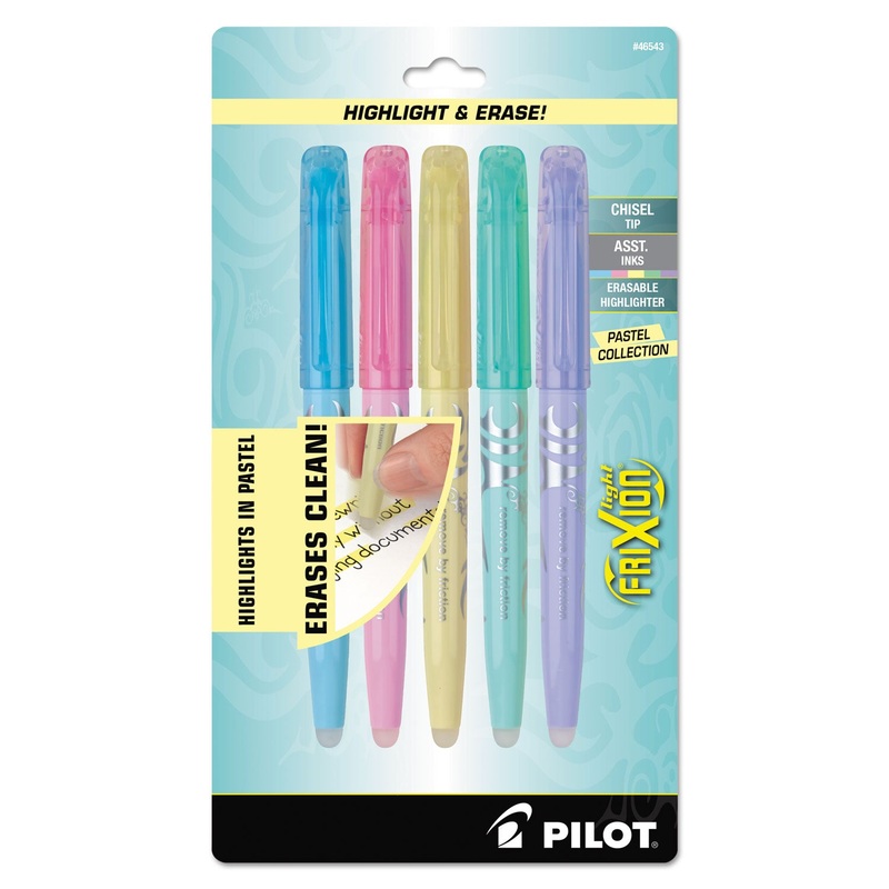 FRIXION LIGHT PASTEL COLLECTION ERASABLE HIGHLIGHTERS, CHISEL TIP, ASSORTED COLORS, 5/PACK