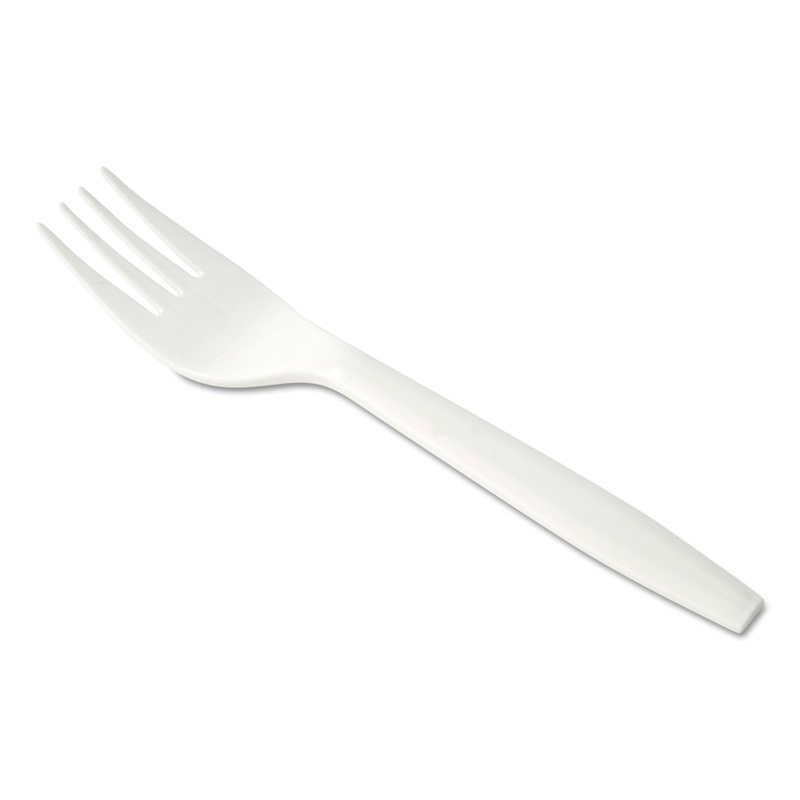 Laguna Mediumweight Plastic Utensils, Forks, White, 1000/carton