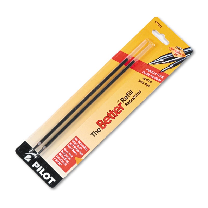 REFILL FOR PILOT BETTER, BETTERGRIP, EASYTOUCH AND CAMO BALLPOINT PENS, MEDIUM POINT, RED INK, 2/PACK