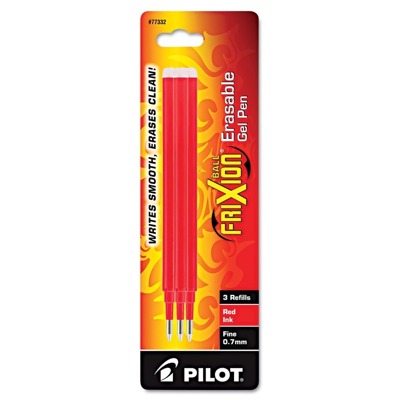 REFILL FOR PILOT FRIXION ERASABLE, FRIXION BALL, FRIXION CLICKER AND FRIXION LX GEL INK PENS, FINE POINT, RED INK, 3/PACK