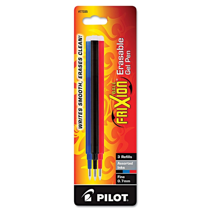 REFILL FOR PILOT FRIXION, FRIXION BALL, FRIXION CLICKER AND FRIXION LX GEL PENS, FINE POINT, ASSORTED INK COLORS, 3/PACK