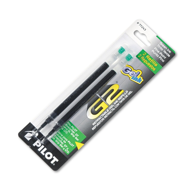 REFILL FOR PILOT GEL PENS, FINE POINT, GREEN INK, 2/PACK
