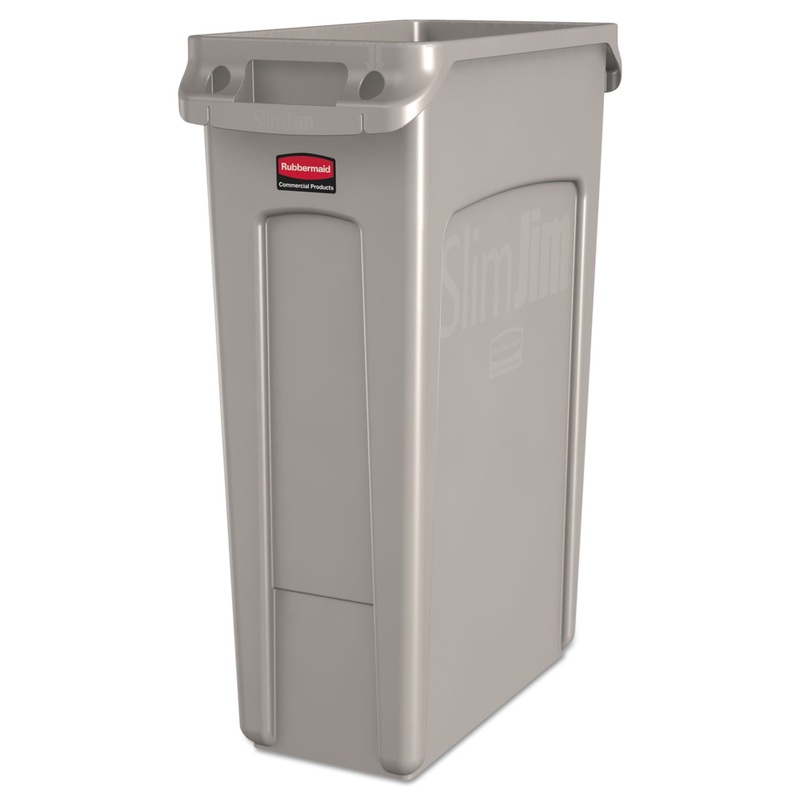 SLIM JIM RECEPTACLE WITH VENTING CHANNELS, RECTANGULAR, PLASTIC, 23 GAL, BEIGE