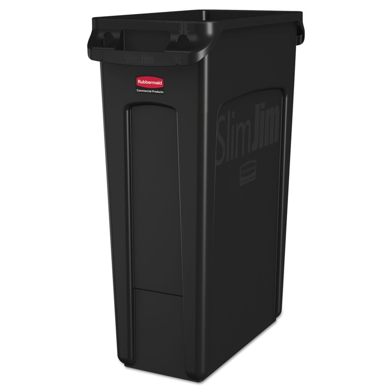 SLIM JIM RECEPTACLE WITH VENTING CHANNELS, RECTANGULAR, PLASTIC, 23 GAL, BLACK