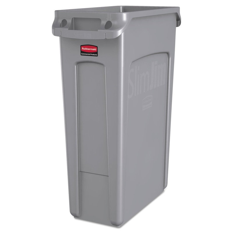 SLIM JIM RECEPTACLE WITH VENTING CHANNELS, RECTANGULAR, PLASTIC, 23 GAL, GRAY