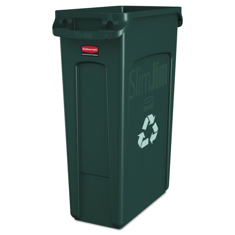SLIM JIM RECYCLING CONTAINER WITH VENTING CHANNELS, PLASTIC, 23 GAL, GREEN
