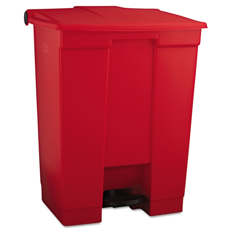 INDOOR UTILITY STEP-ON WASTE CONTAINER, RECTANGULAR, PLASTIC, 18 GAL, RED