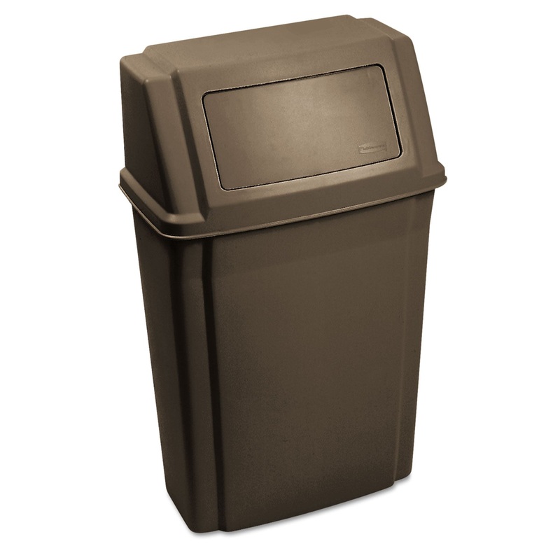 Slim Jim Wall-Mounted Container, Rectangular, Plastic, 15 Gal, Brown