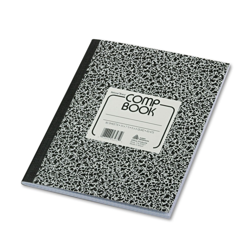 COMPOSITION NOTEBOOK, 5 SQ/IN QUADRILLE RULE, BLACK MARBLE COVER, 10 X 7.88, 80 SHEETS