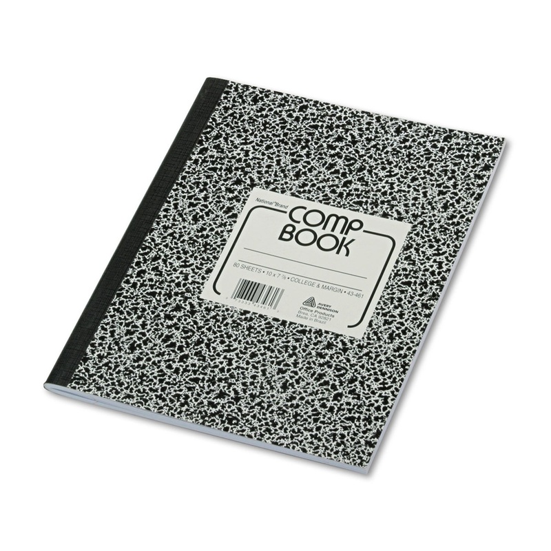 COMPOSITION NOTEBOOK, MEDIUM/COLLEGE RULE, BLACK MARBLE COVER, 10 X 7.88, 80 SHEETS