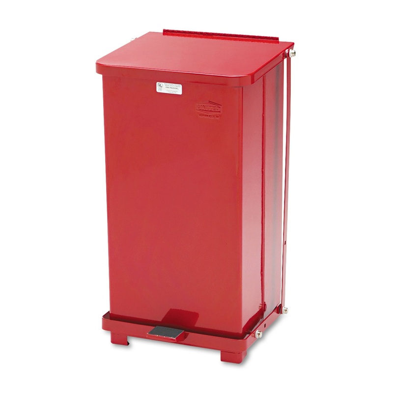 DEFENDERS BIOHAZARD STEP CAN, SQUARE, STEEL, 12 GAL, RED
