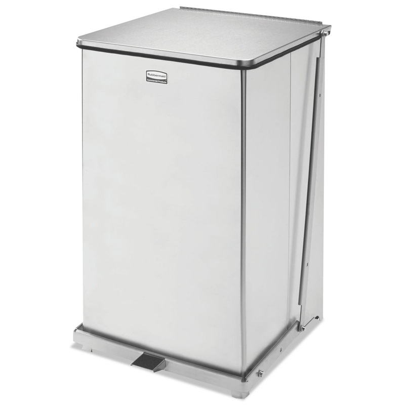 DEFENDERS HEAVY-DUTY STEEL STEP CAN, SQUARE, 40 GAL, STAINLESS STEEL