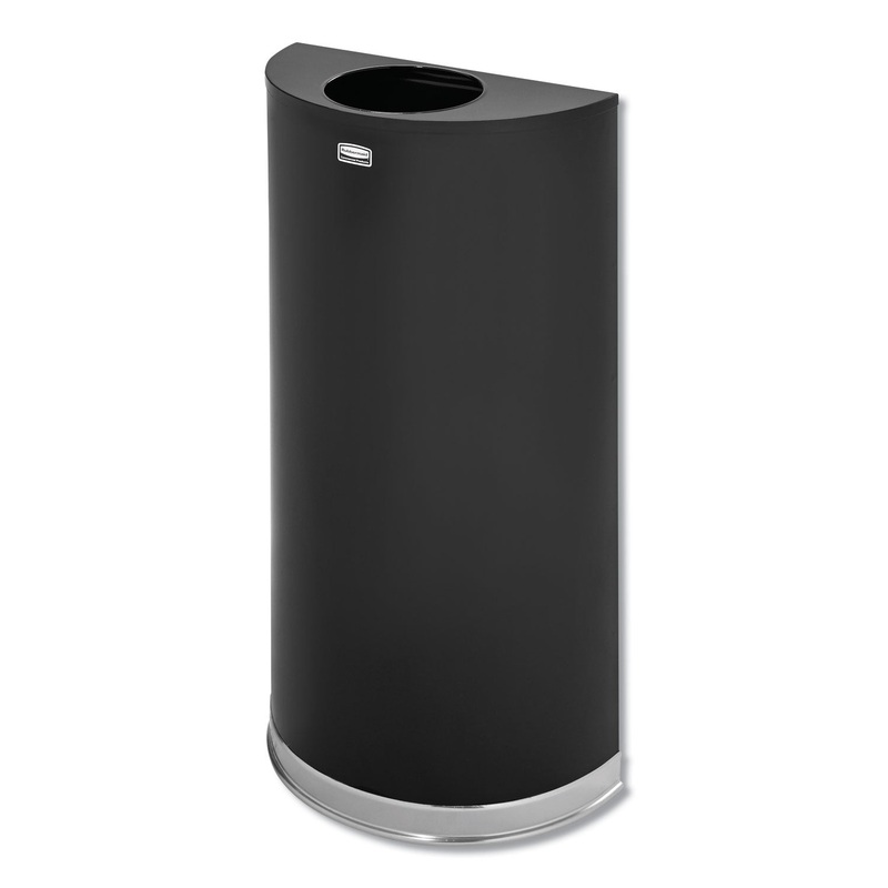 EUROPEAN AND METALLIC SERIES OPEN TOP RECEPTACLE, HALF-ROUND, 12 GAL, BLACK/CHROME