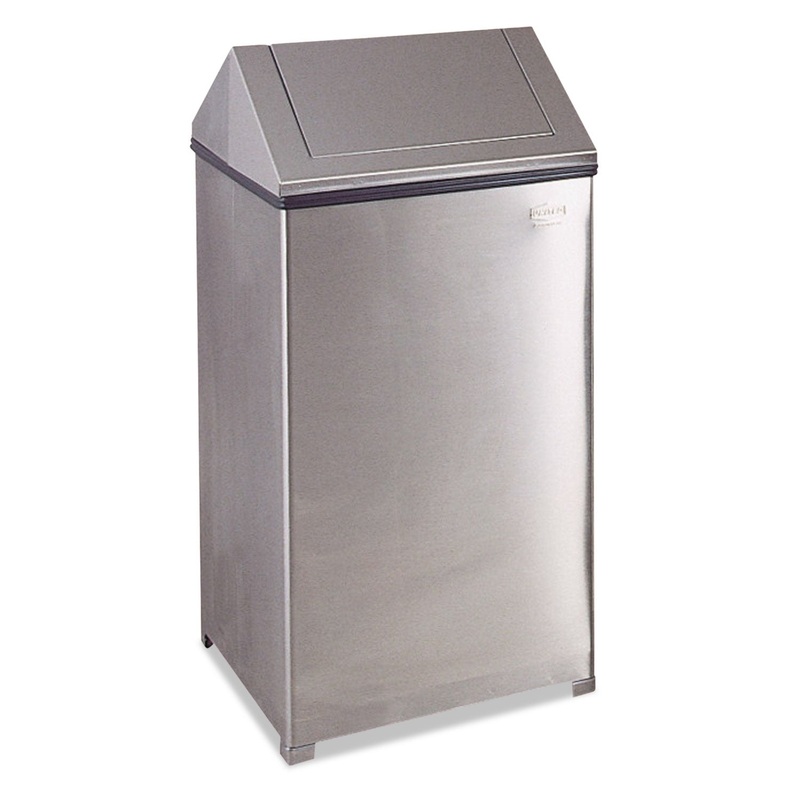 Fire-Safe Swing Top Receptacle, Square, Steel, 40 Gal, Stainless Steel