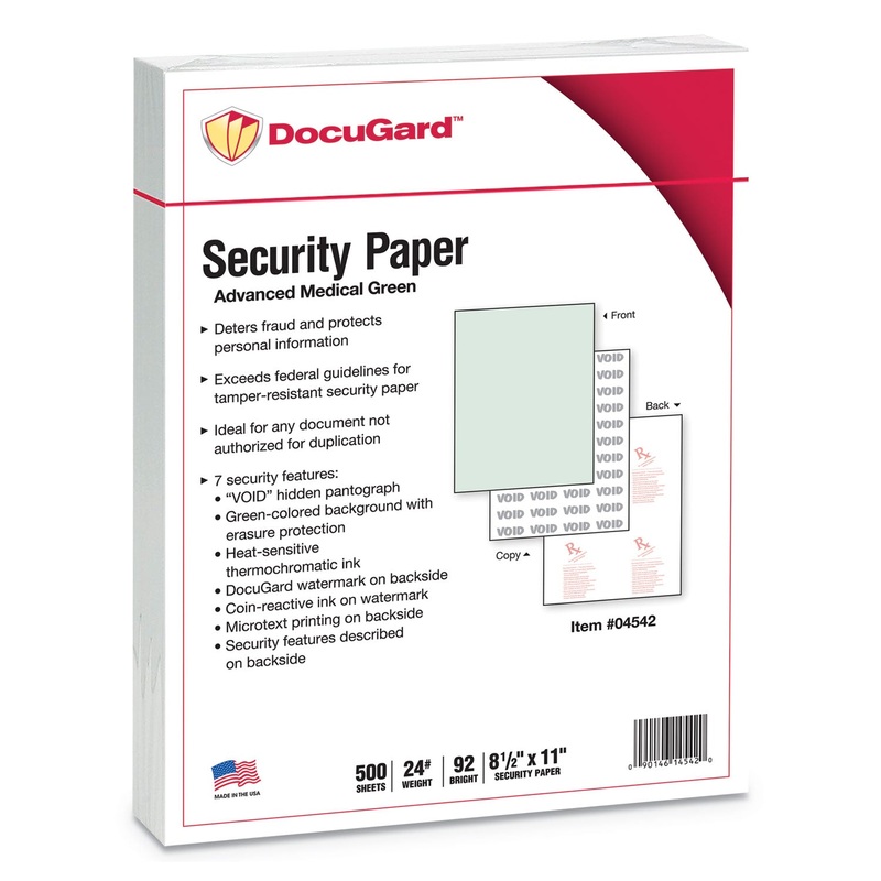 MEDICAL SECURITY PAPERS, 24LB, 8.5 X 11, GREEN, 500/REAM