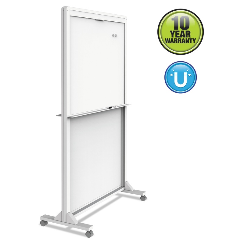 MOTION DUAL-TRACK MOBILE MAGNETIC DRY-ERASE EASEL, TWO 40 1/2 X 34 PANELS, WHITE