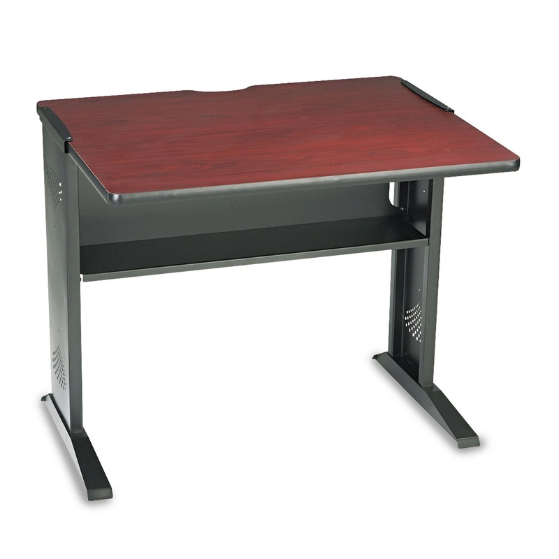 COMPUTER DESK WITH REVERSIBLE TOP, 35.5W X 28D X 30H, MAHOGANY/MEDIUM OAK/BLACK