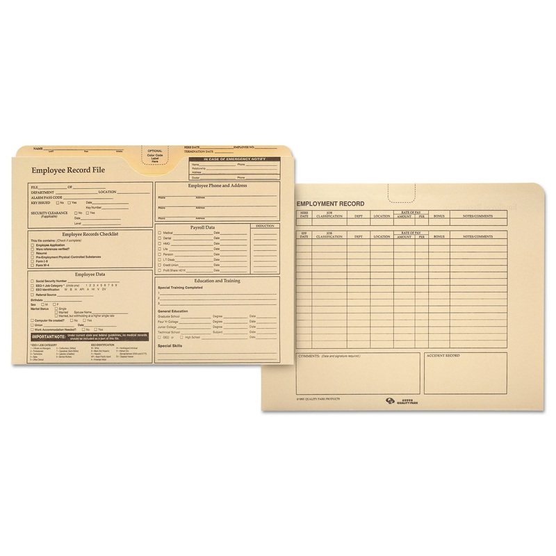 EMPLOYEE RECORD FOLDER, STRAIGHT TAB, LETTER SIZE, MANILA, 20/PACK