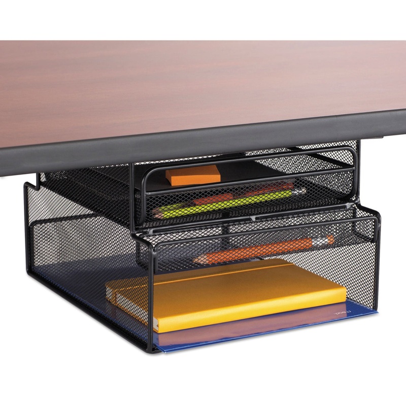 Onyx Hanging Organizer W/drawer, Under Desk Mount, 12 1/3 X 10 X 7 1/4, Black
