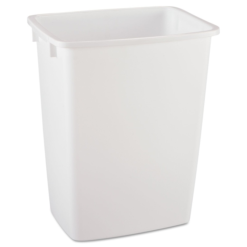 Open-Top Wastebasket, Rectangular, Plastic, 9 Gal, White