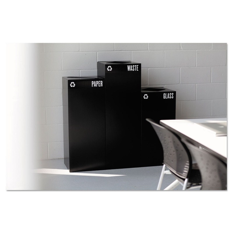 PUBLIC SQUARE PAPER-RECYCLING CONTAINER, SQUARE, STEEL, 42 GAL, BLACK