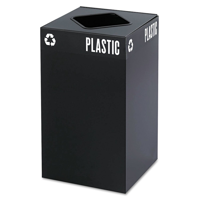 PUBLIC SQUARE PLASTIC-RECYCLING CONTAINER, SQUARE, STEEL, 25 GAL, BLACK