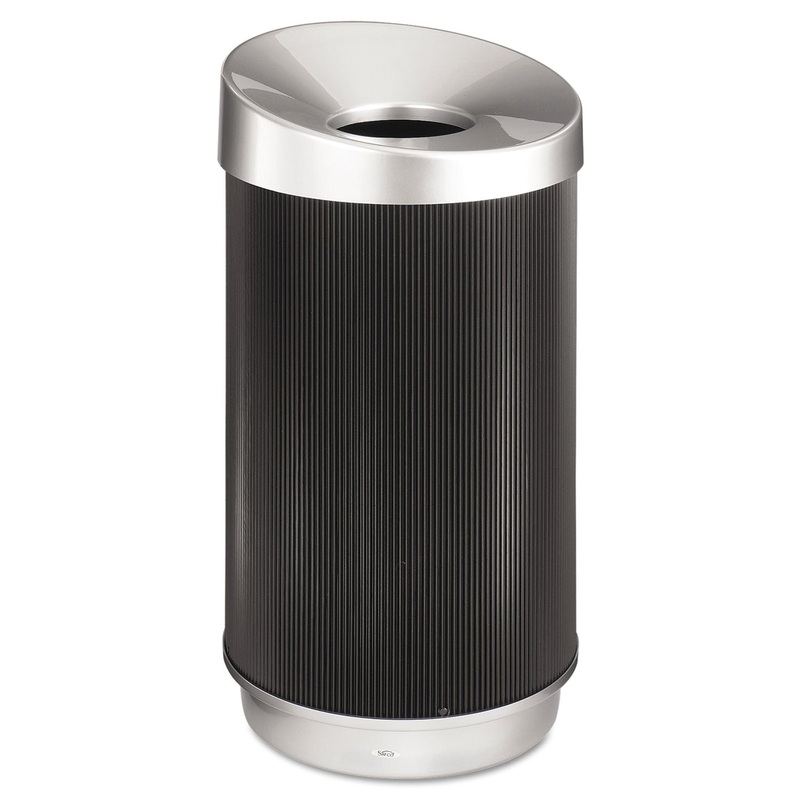 AT-YOUR-DISPOSAL VERTEX RECEPTACLE, ROUND, POLYETHYLENE, 38 GAL, BLACK/CHROME
