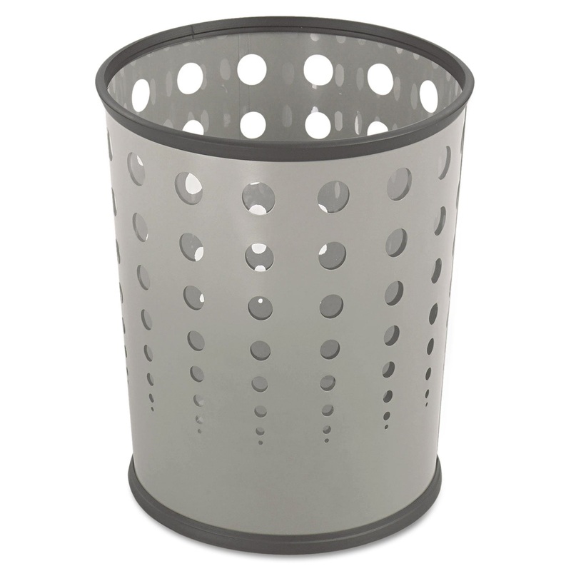 BUBBLE WASTEBASKET, ROUND, STEEL, 6 GAL, GRAY