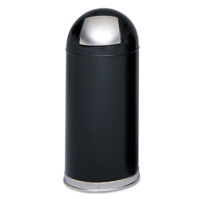DOME RECEPTACLE WITH SPRING-LOADED DOOR, ROUND, STEEL, 15 GAL, BLACK