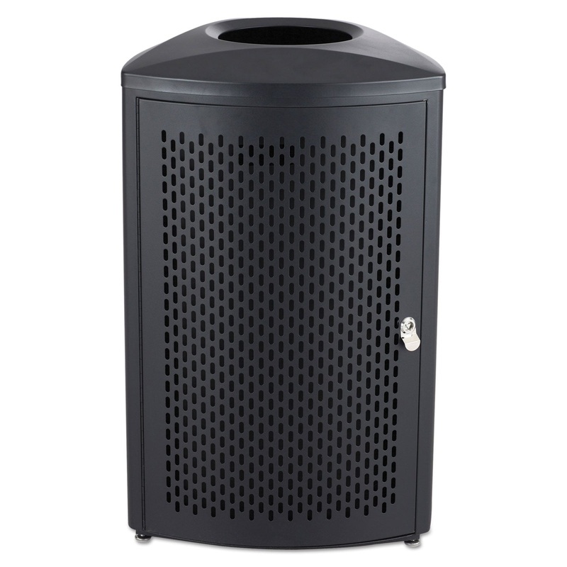 Indoor Waste Receptacle, Triangle With Open Top Dome, Steel, 13 Gal, Black
