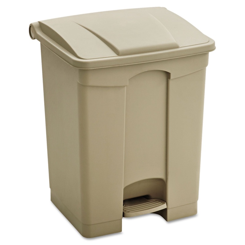 LARGE CAPACITY PLASTIC STEP-ON RECEPTACLE, 17 GAL, TAN