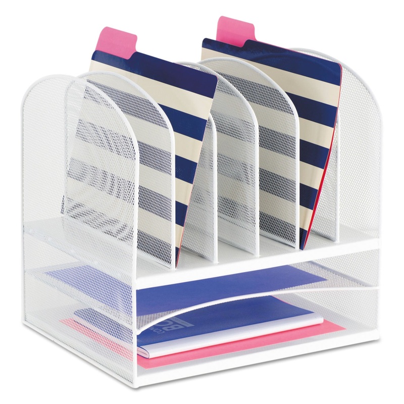 ONYX MESH DESK ORGANIZER WITH TWO HORIZONTAL AND SIX UPRIGHT SECTIONS, LETTER SIZE FILES, 13.25″ X 11.5″ X 13″, WHITE