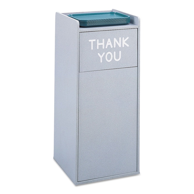 PUSH DOOR WASTE RECEPTACLE WITH TRAY HOLDER, SQUARE, WOOD, 36 GAL, GRAY