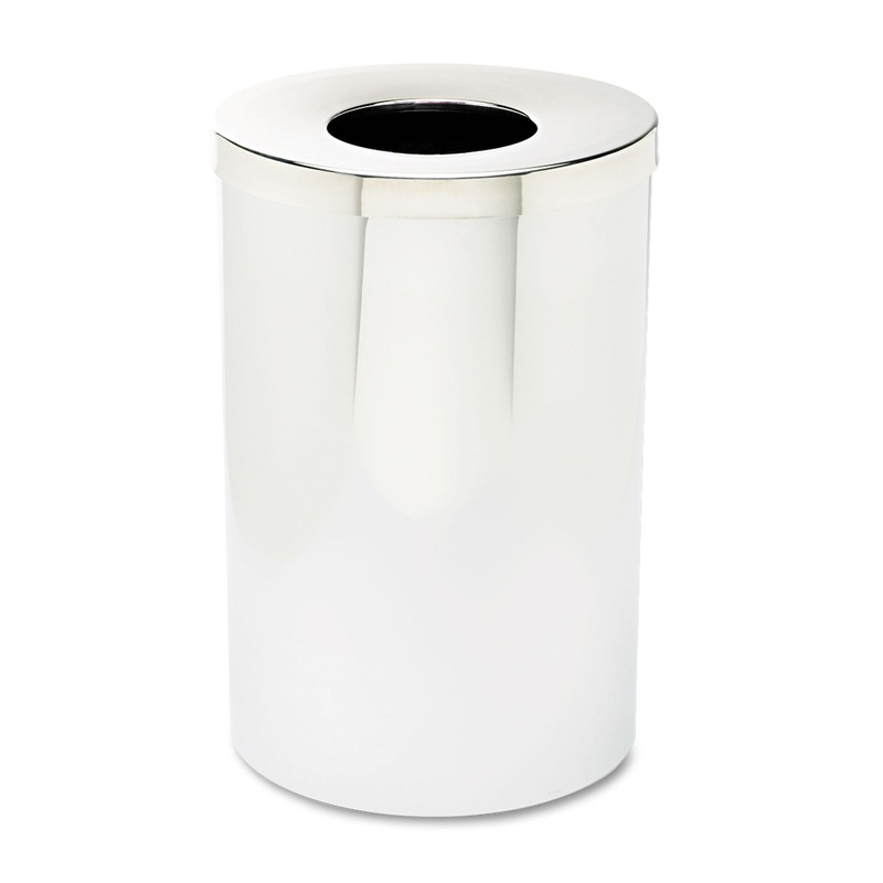 REFLECTIONS OPEN-TOP RECEPTACLE, ROUND, STEEL, 35 GAL, CHROME/BLACK