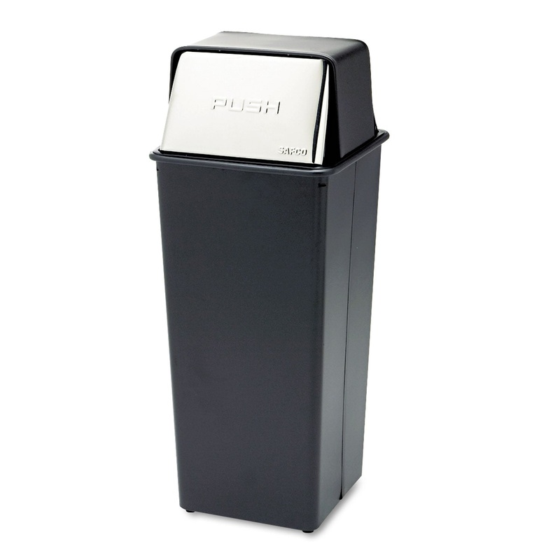 REFLECTIONS PUSH TOP SQUARE RECEPTACLE, STEEL, 21 GAL, BLACK/CHROME