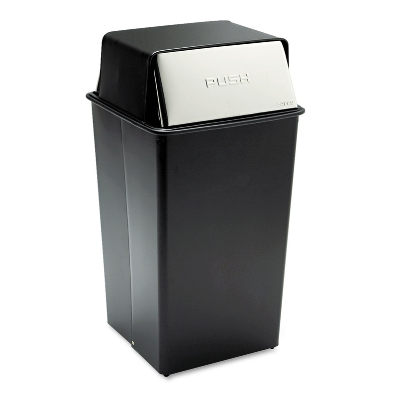 REFLECTIONS PUSH TOP SQUARE RECEPTACLE, STEEL, 36 GAL, BLACK/CHROME